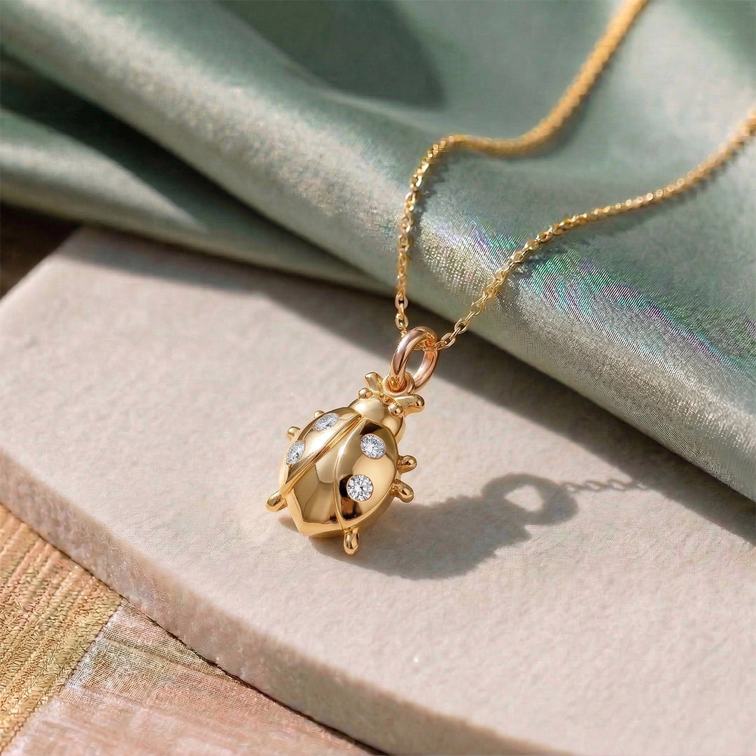 Yellow Gold Ladybug Solitaire Diamond Pendant