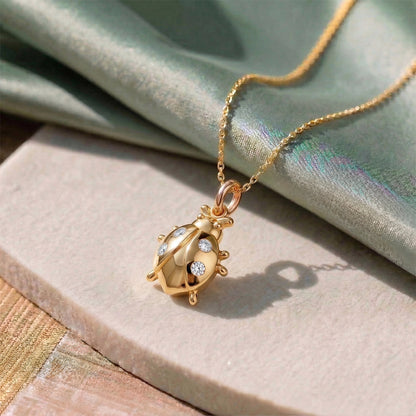 Yellow Gold Ladybug Solitaire Diamond Pendant