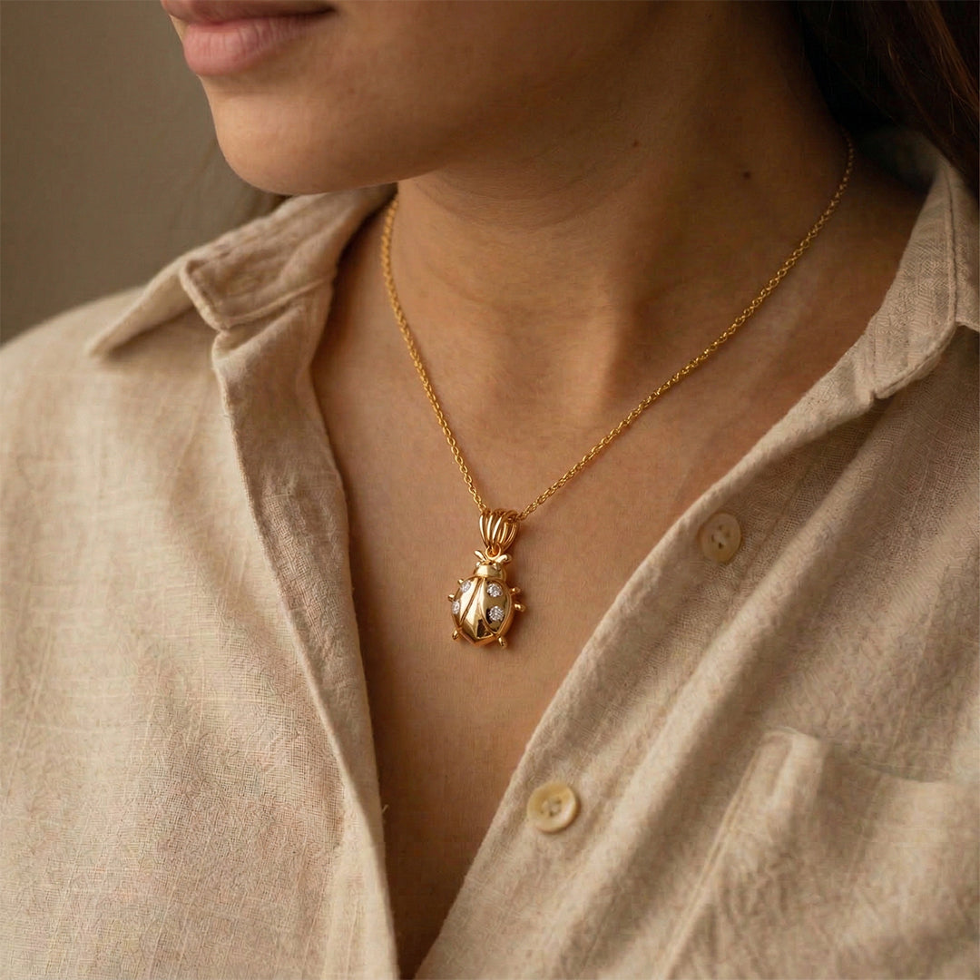 Yellow Gold Ladybug Solitaire Diamond Pendant
