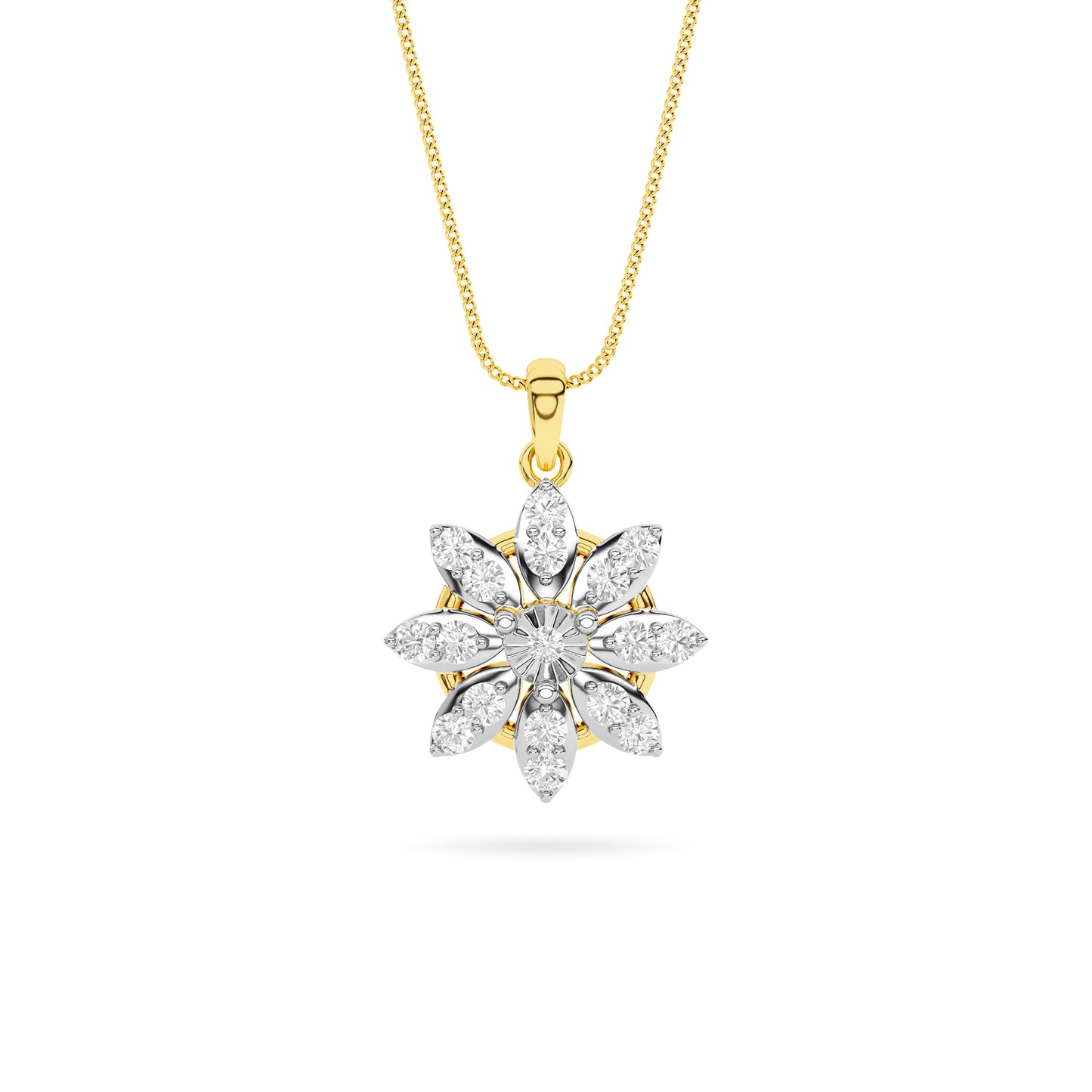 Yellow Gold Star Diamond Floral Pendant