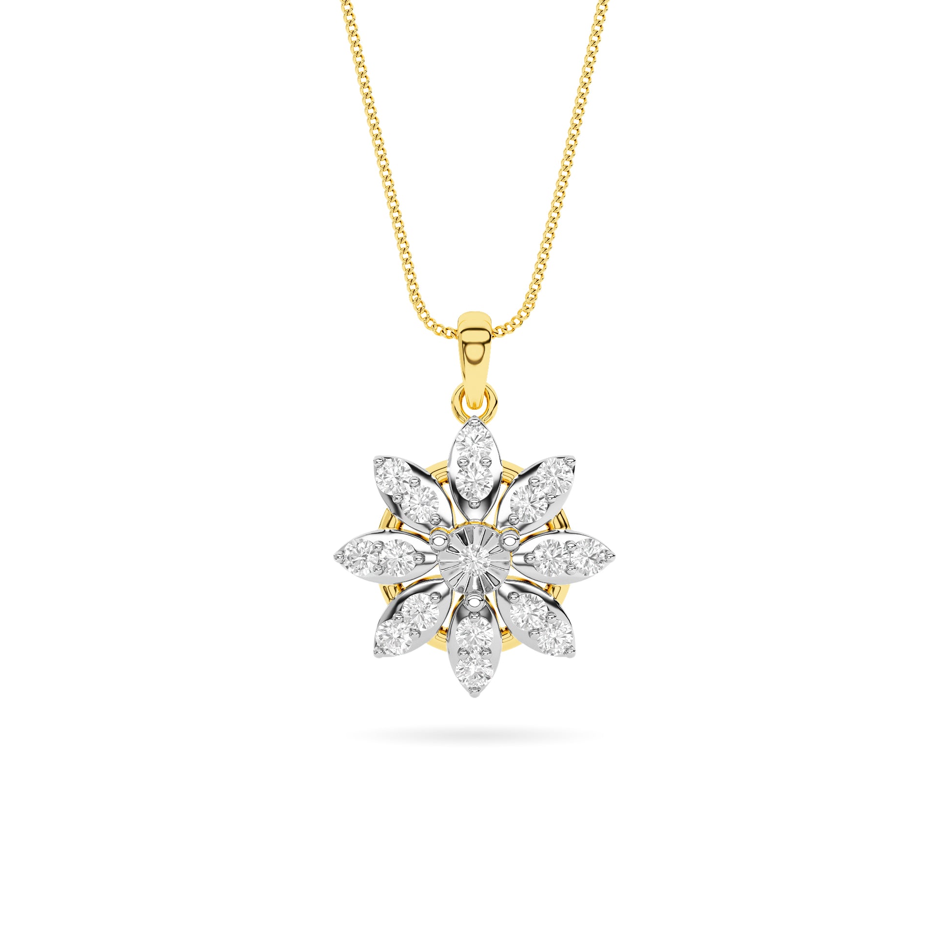 Yellow Gold Star Diamond Floral Pendant
