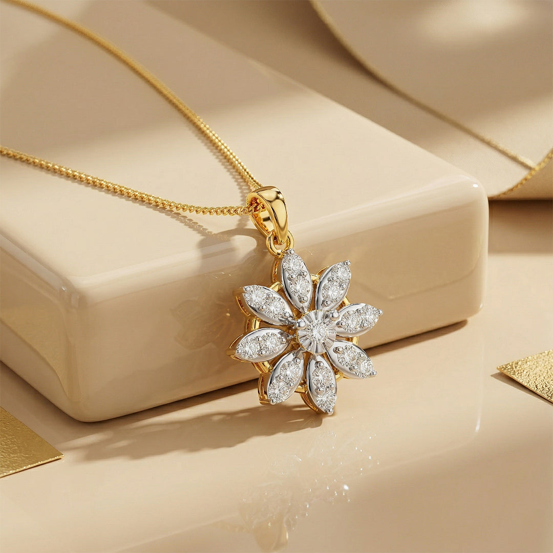 Yellow Gold Star Diamond Floral Pendant