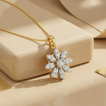 Yellow Gold Star Diamond Floral Pendant