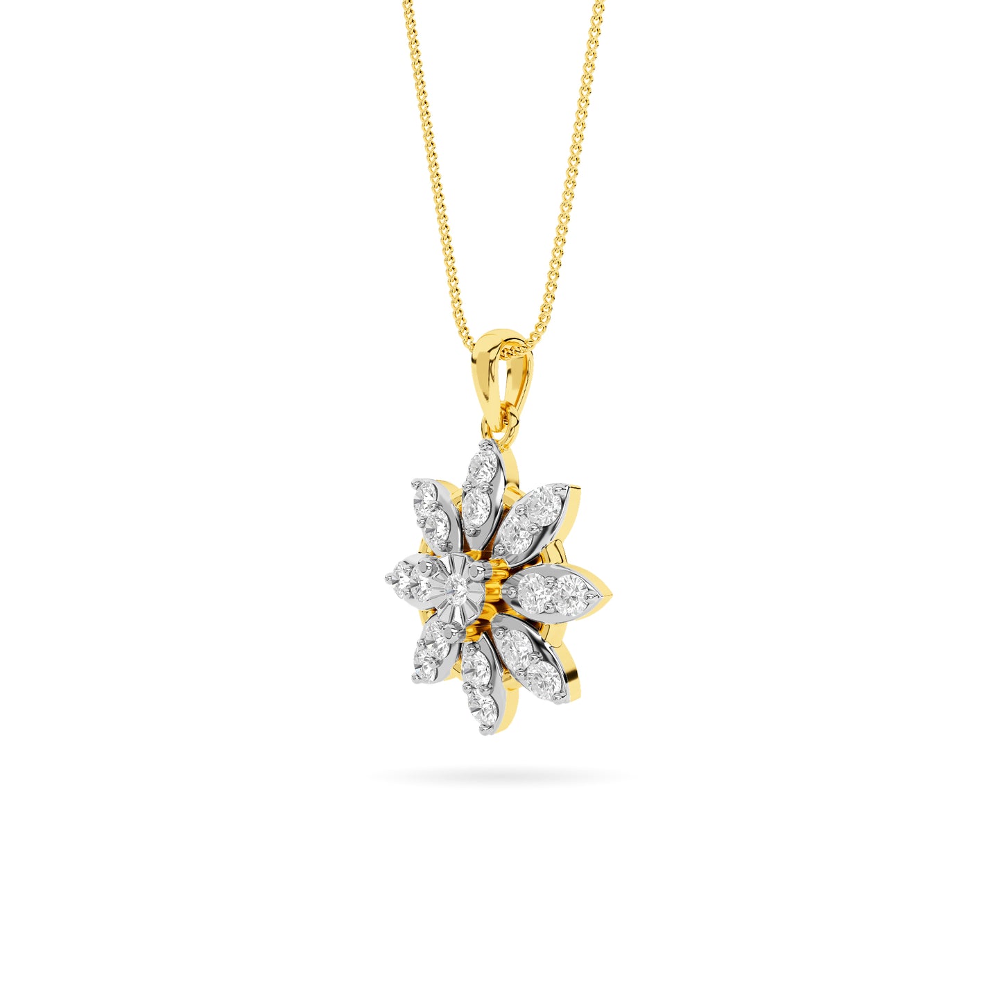 Yellow Gold Star Diamond Floral Pendant