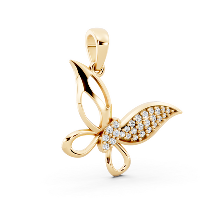 Gold Diamond Butterfly Wing Pendant