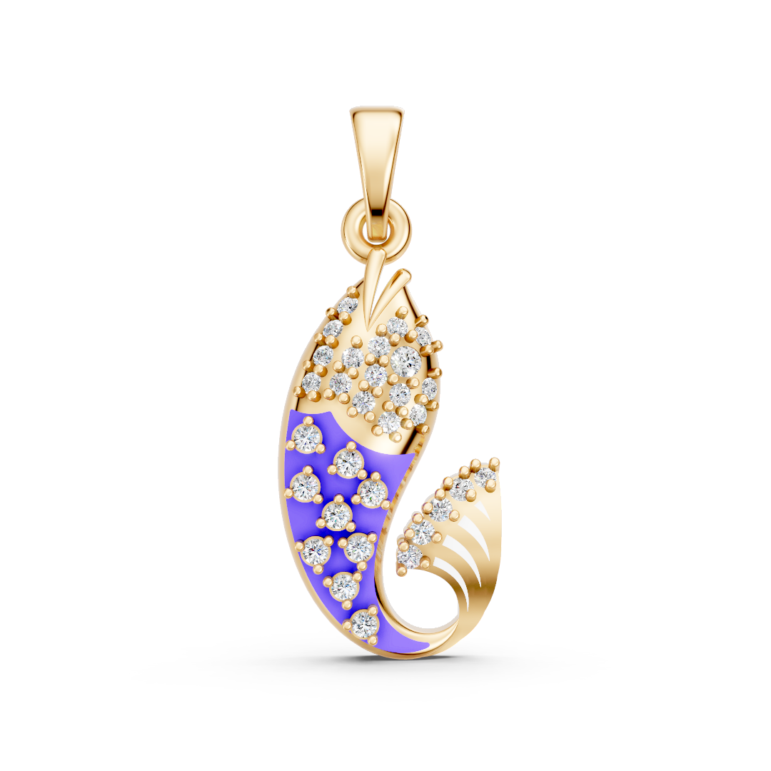 Yellow Gold Purple Enamel Paisley Diamond Pendant