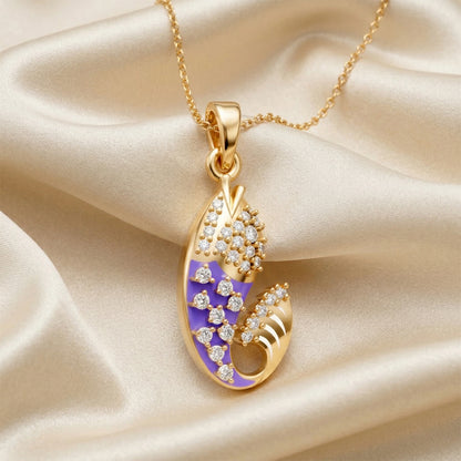 Yellow Gold Purple Enamel Paisley Diamond Pendant