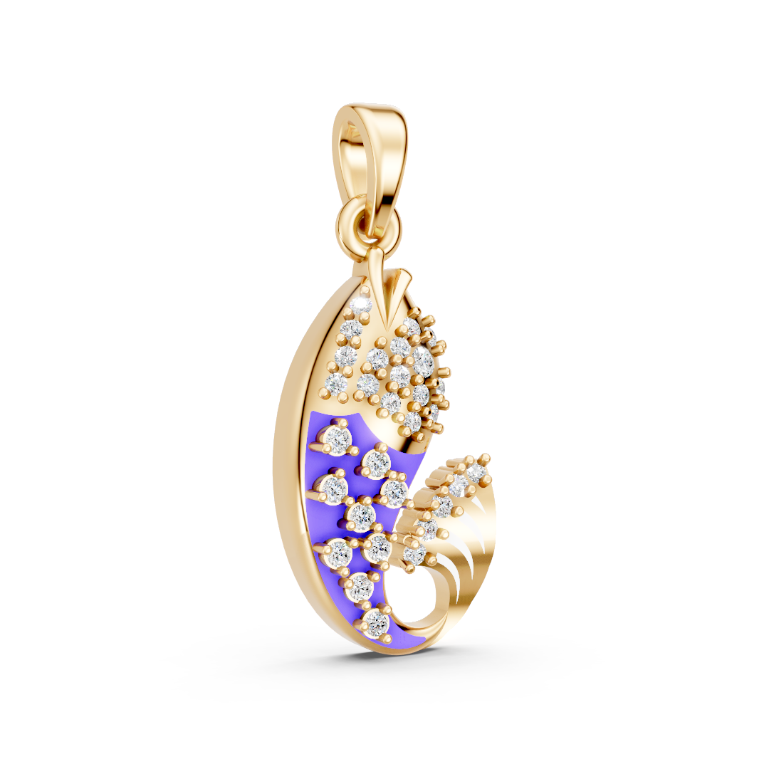 Yellow Gold Purple Enamel Paisley Diamond Pendant