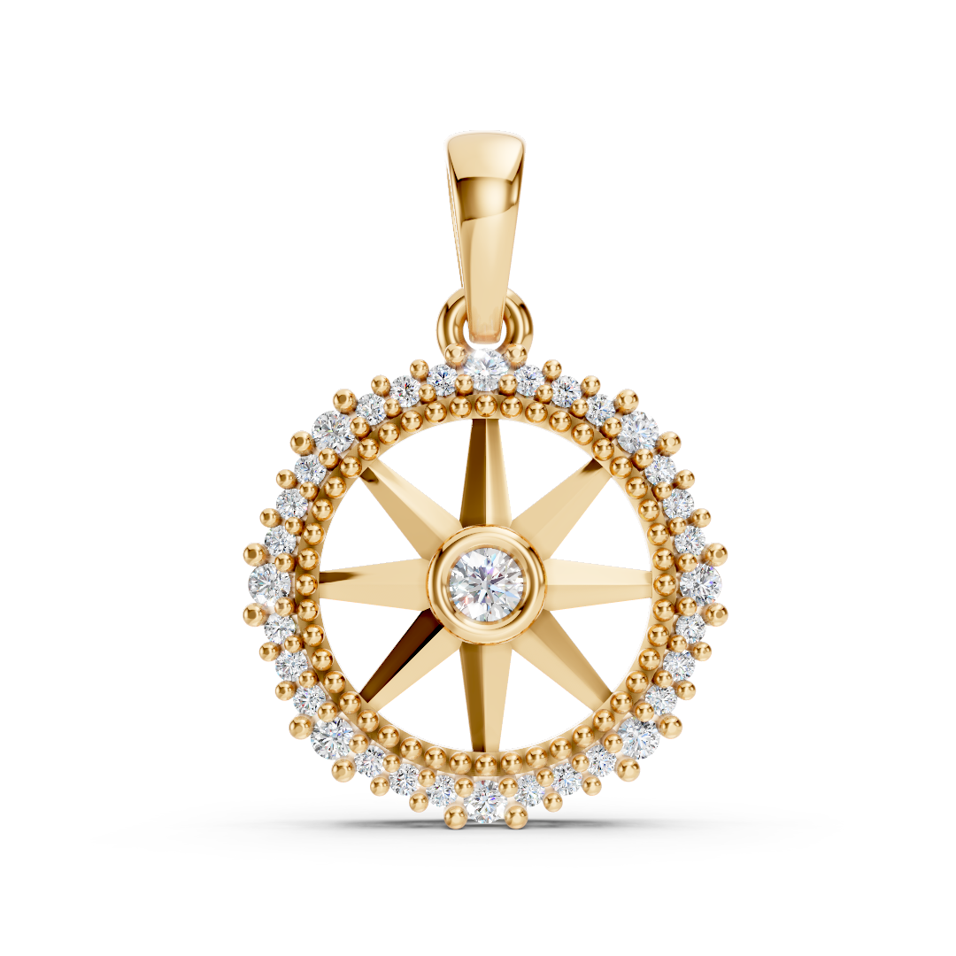 Gold Diamond Compass Star Pendant