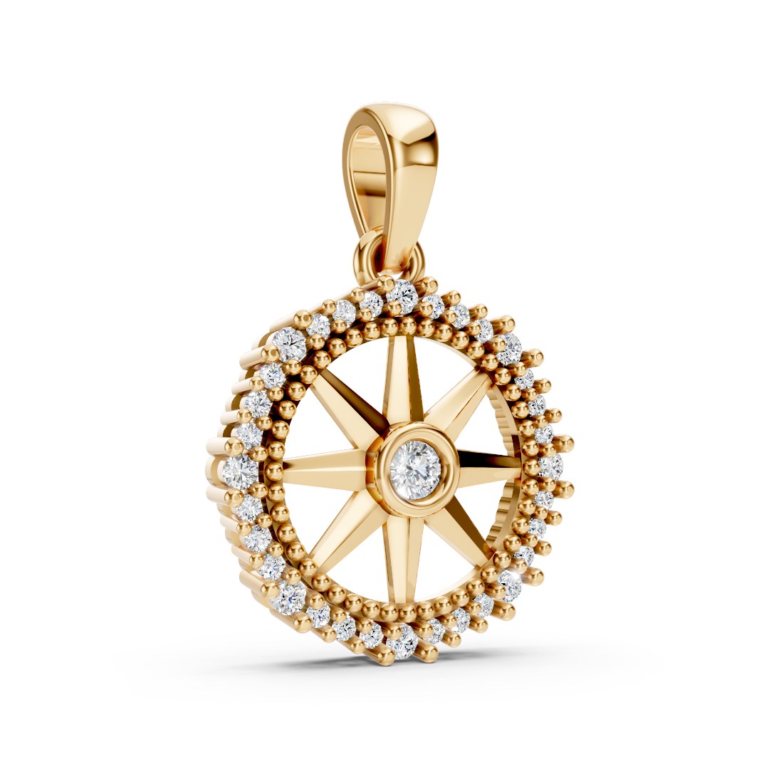Gold Diamond Compass Star Pendant