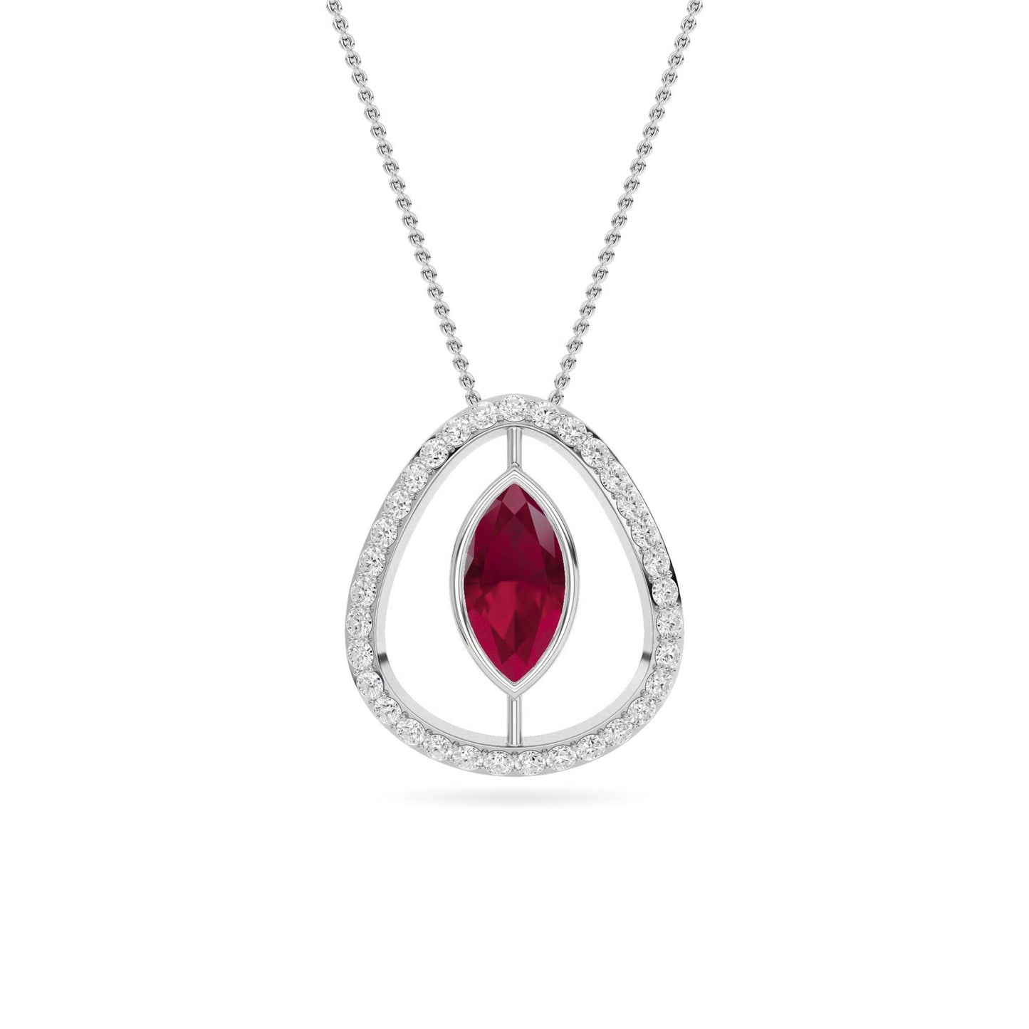 White Gold Ruby Marquise Teardrop Diamond Pendant