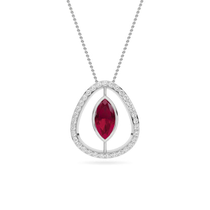 White Gold Ruby Marquise Teardrop Diamond Pendant