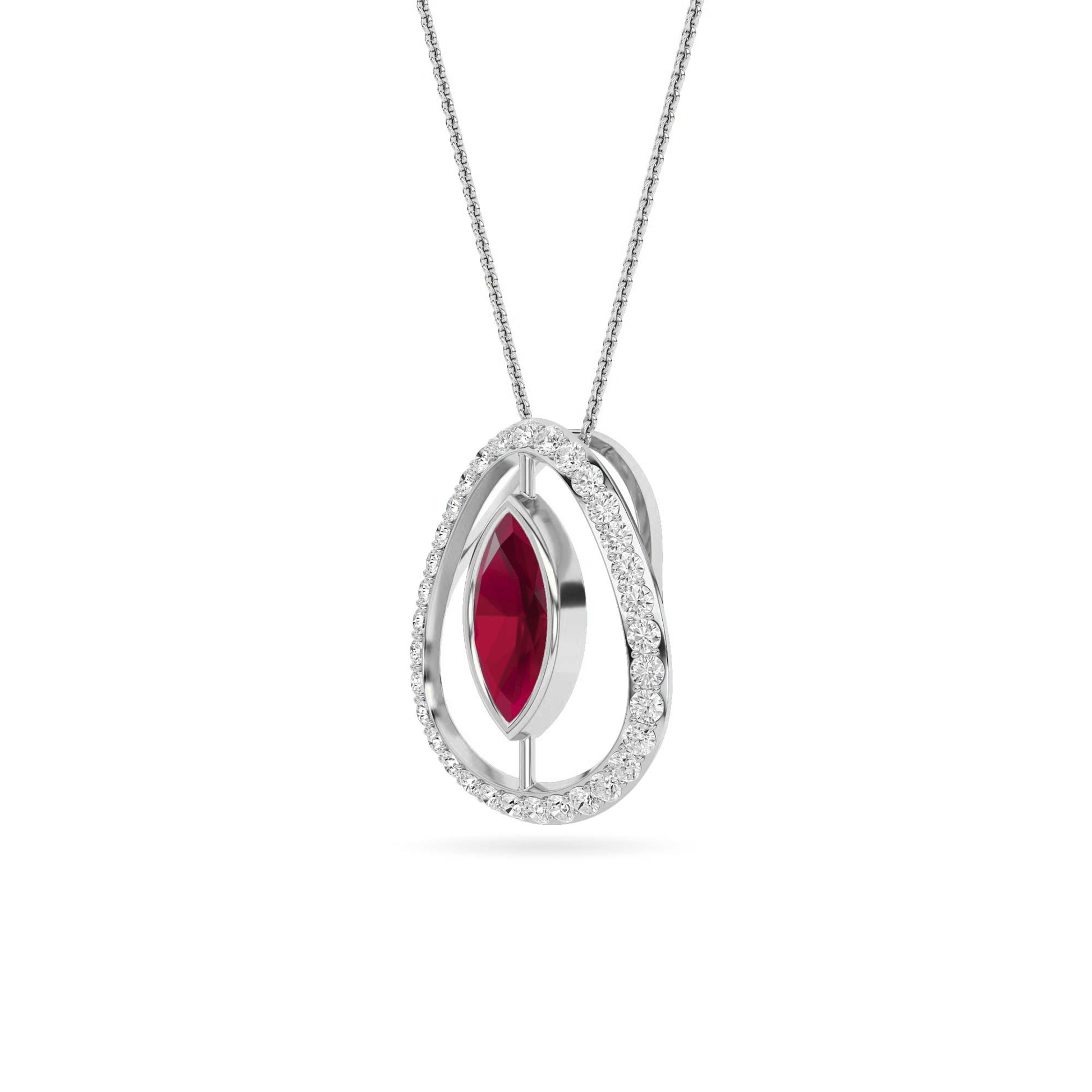White Gold Ruby Marquise Teardrop Diamond Pendant