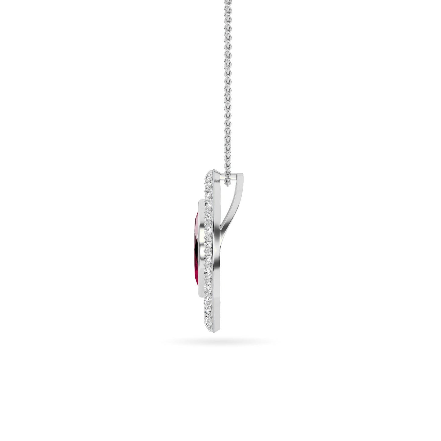 White Gold Ruby Marquise Teardrop Diamond Pendant