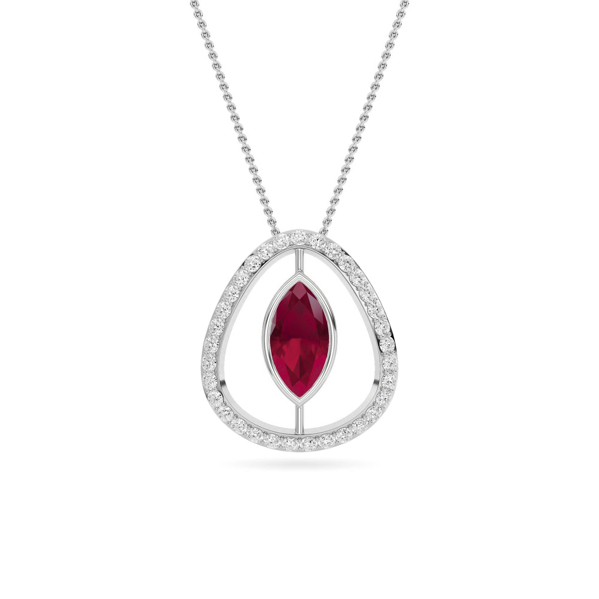 White Gold Ruby Marquise Open Teardrop Pendant