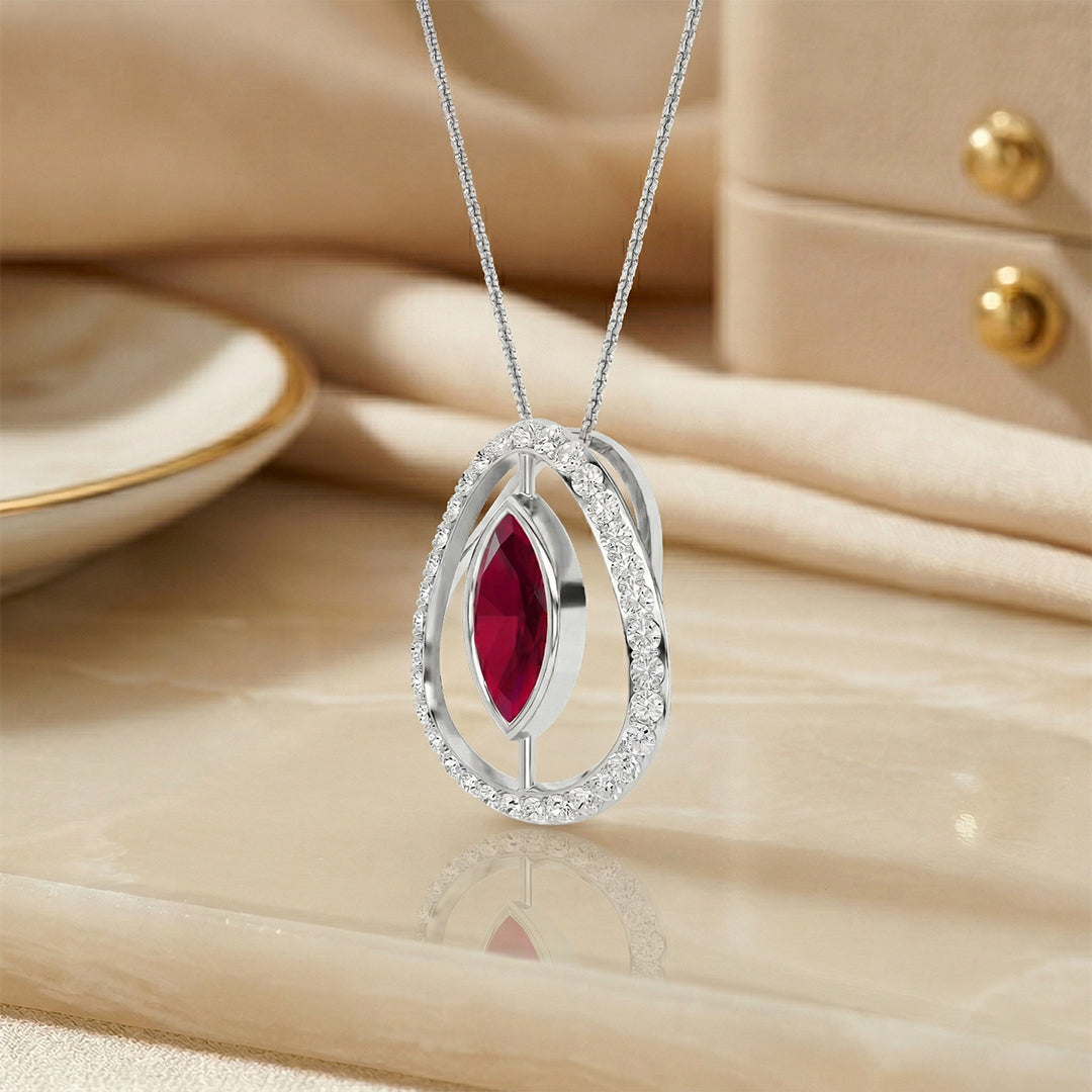 White Gold Ruby Marquise Open Teardrop Pendant