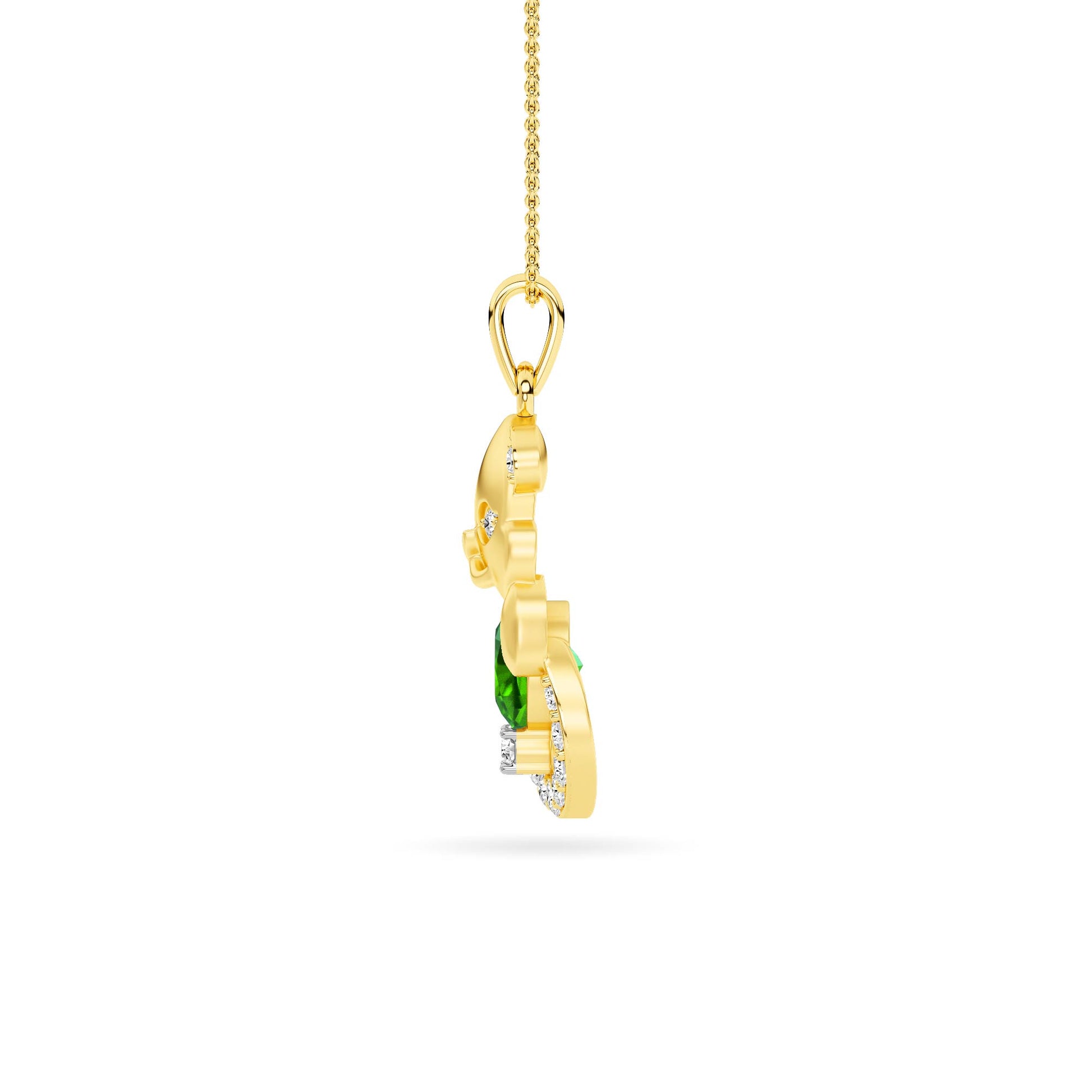 Yellow Gold Green Gemstone Baby Panda Diamond Pendant