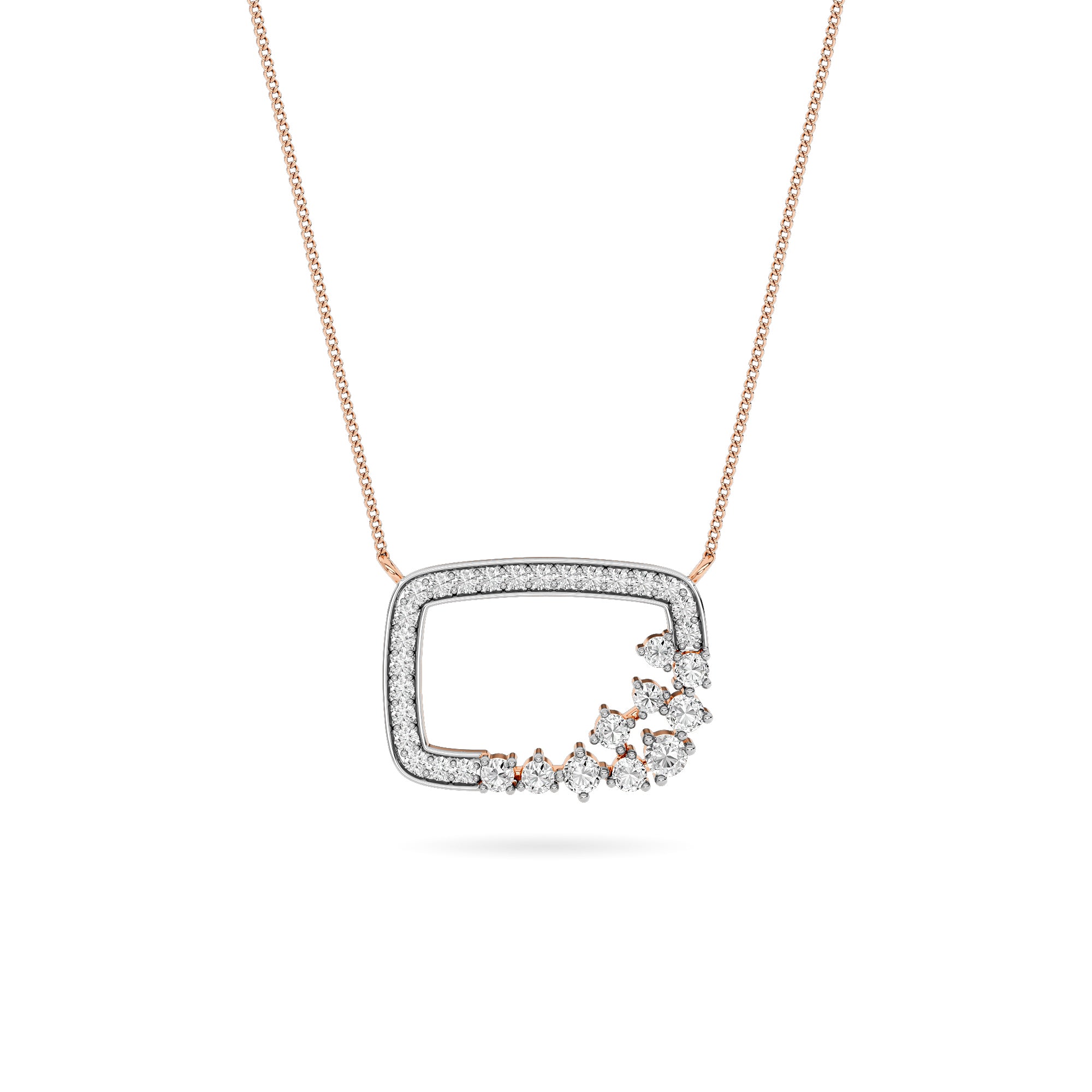 Open Rectangle Cluster Diamond Pendant 14K Rose Gold