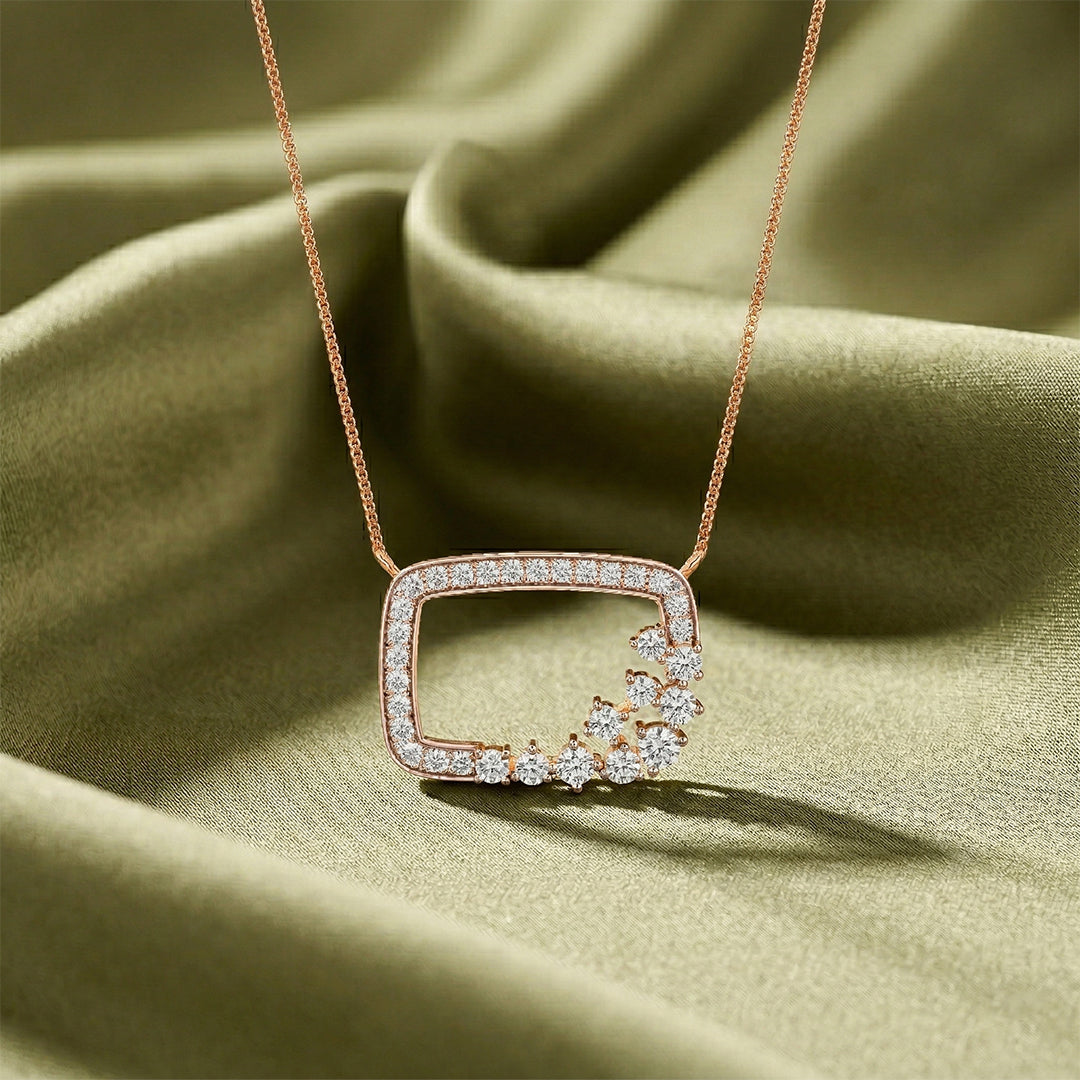 Open Rectangle Cluster Diamond Pendant 18K Rose Gold