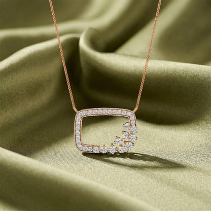 Open Rectangle Cluster Diamond Pendant 18K Rose Gold