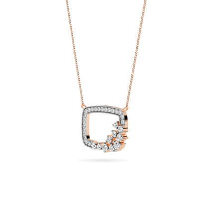 Open Rectangle Cluster Diamond Pendant 18K Rose Gold