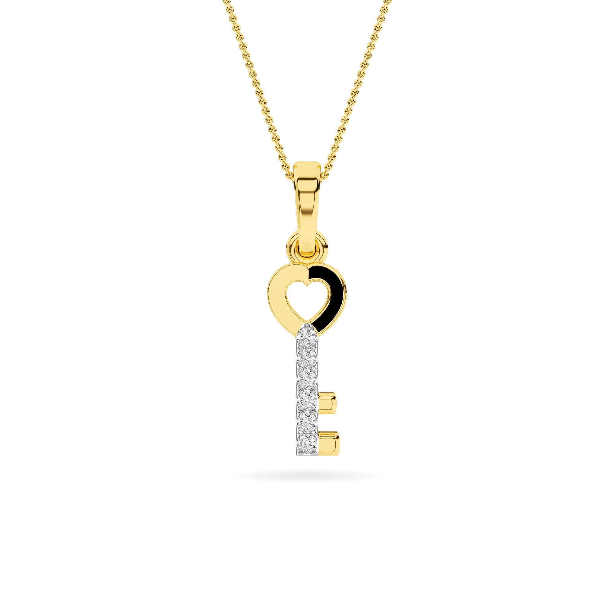 Yellow Gold Heart Key Diamond Pendant