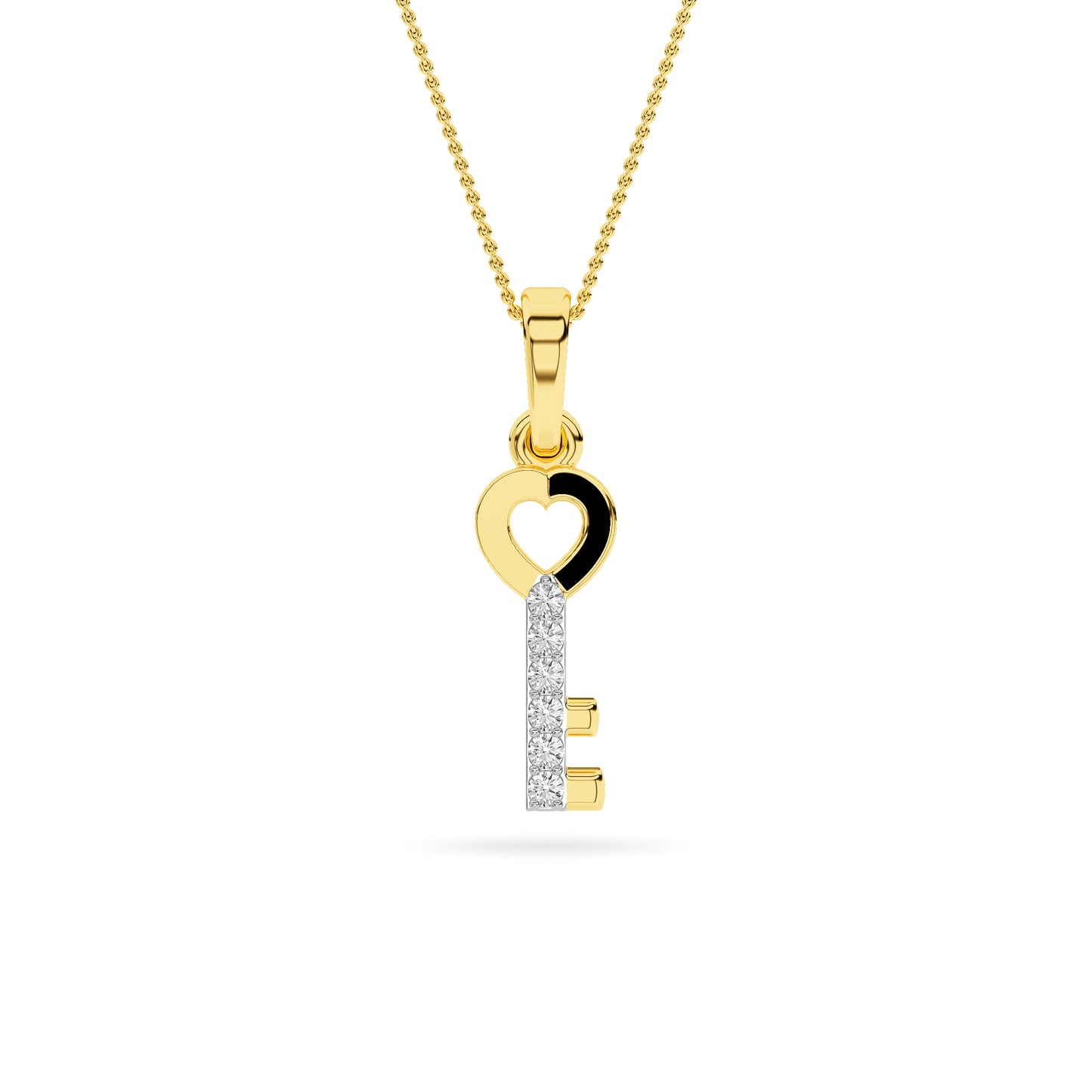 Yellow Gold Heart Key Diamond Pendant
