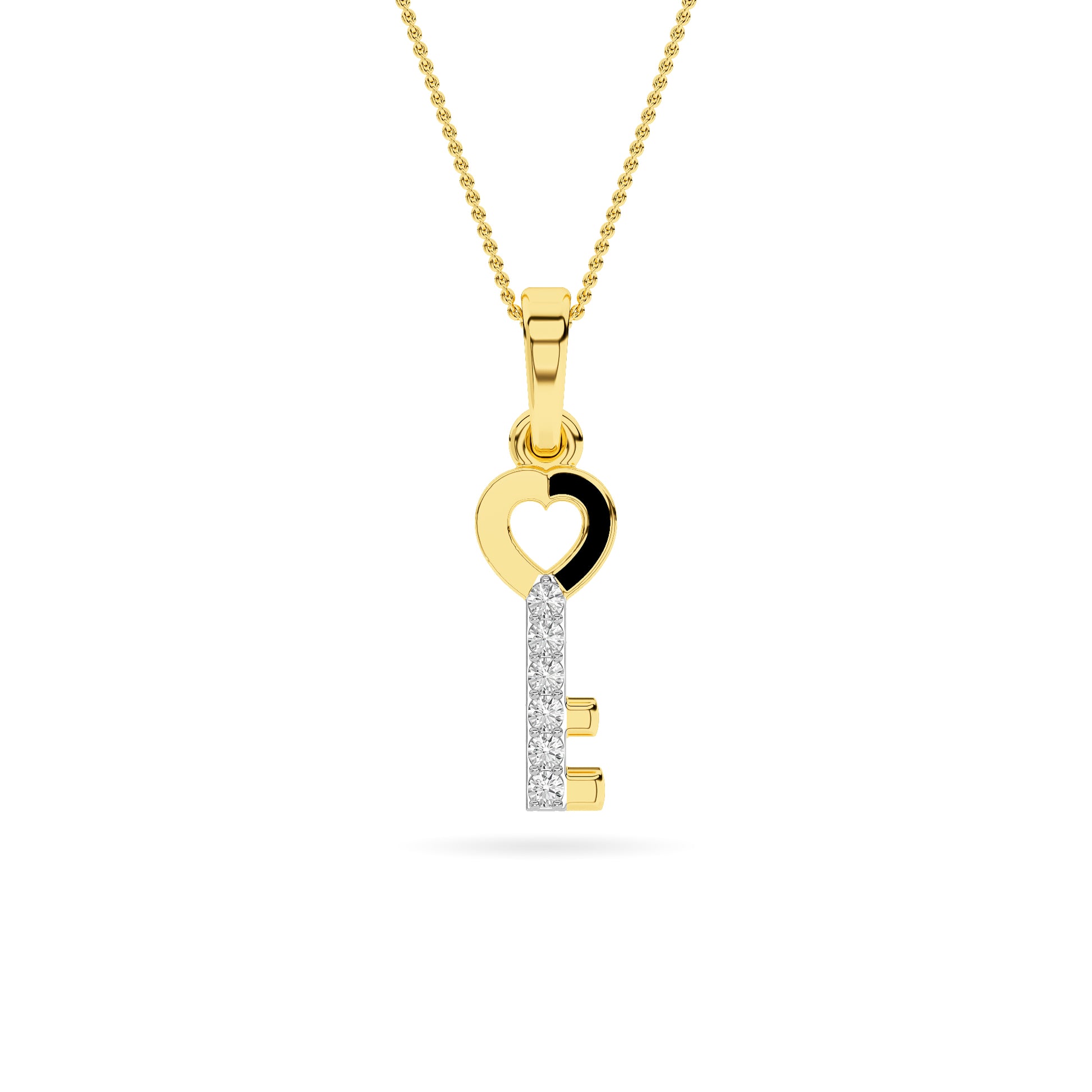Yellow Gold Heart Key Diamond Pendant