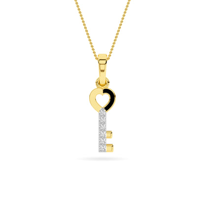 Yellow Gold Heart Key Diamond Pendant