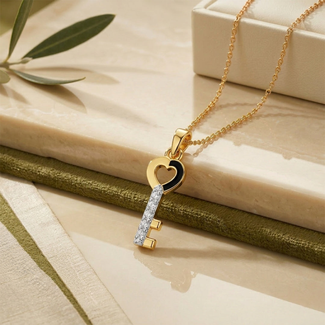Yellow Gold Heart Key Diamond Pendant