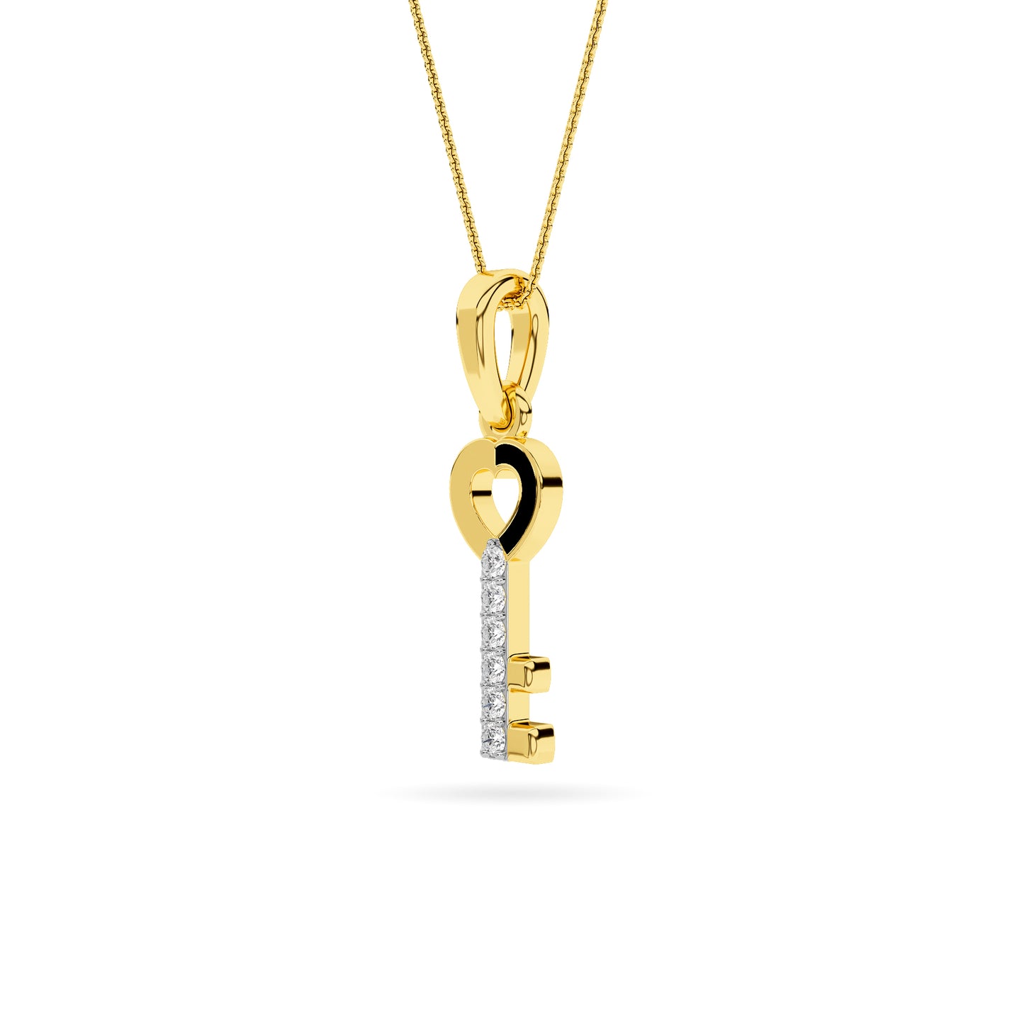 Yellow Gold Heart Key Diamond Pendant