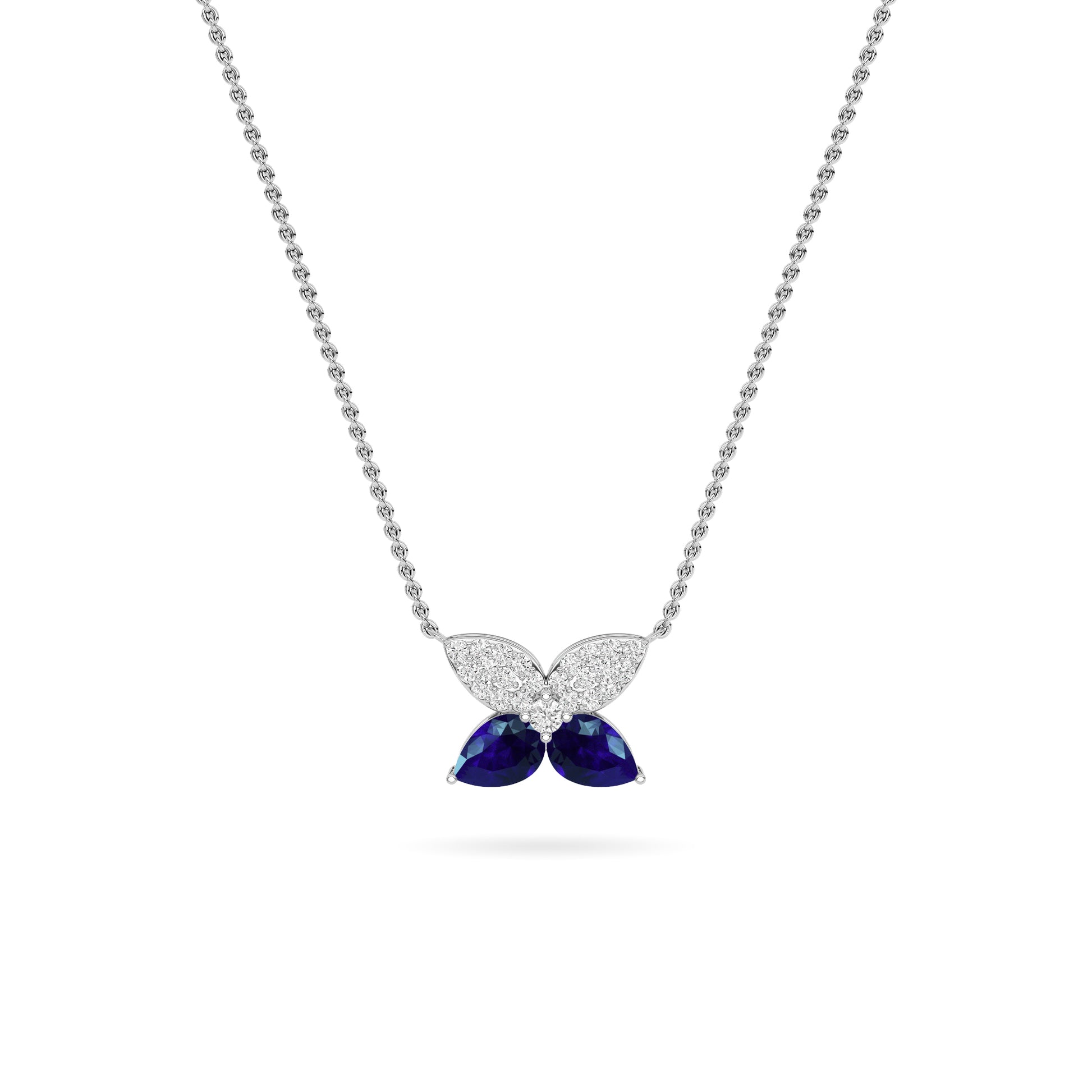 White Gold Sapphire Butterfly Diamond Necklace