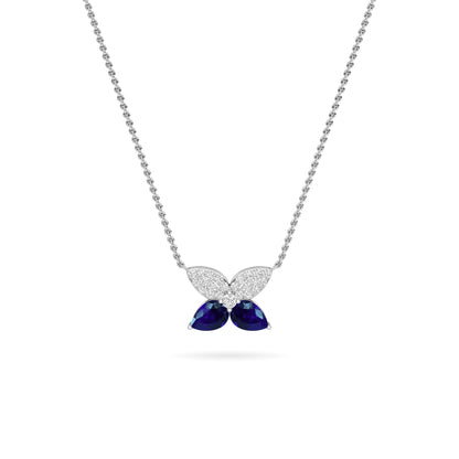 White Gold Sapphire Butterfly Diamond Necklace
