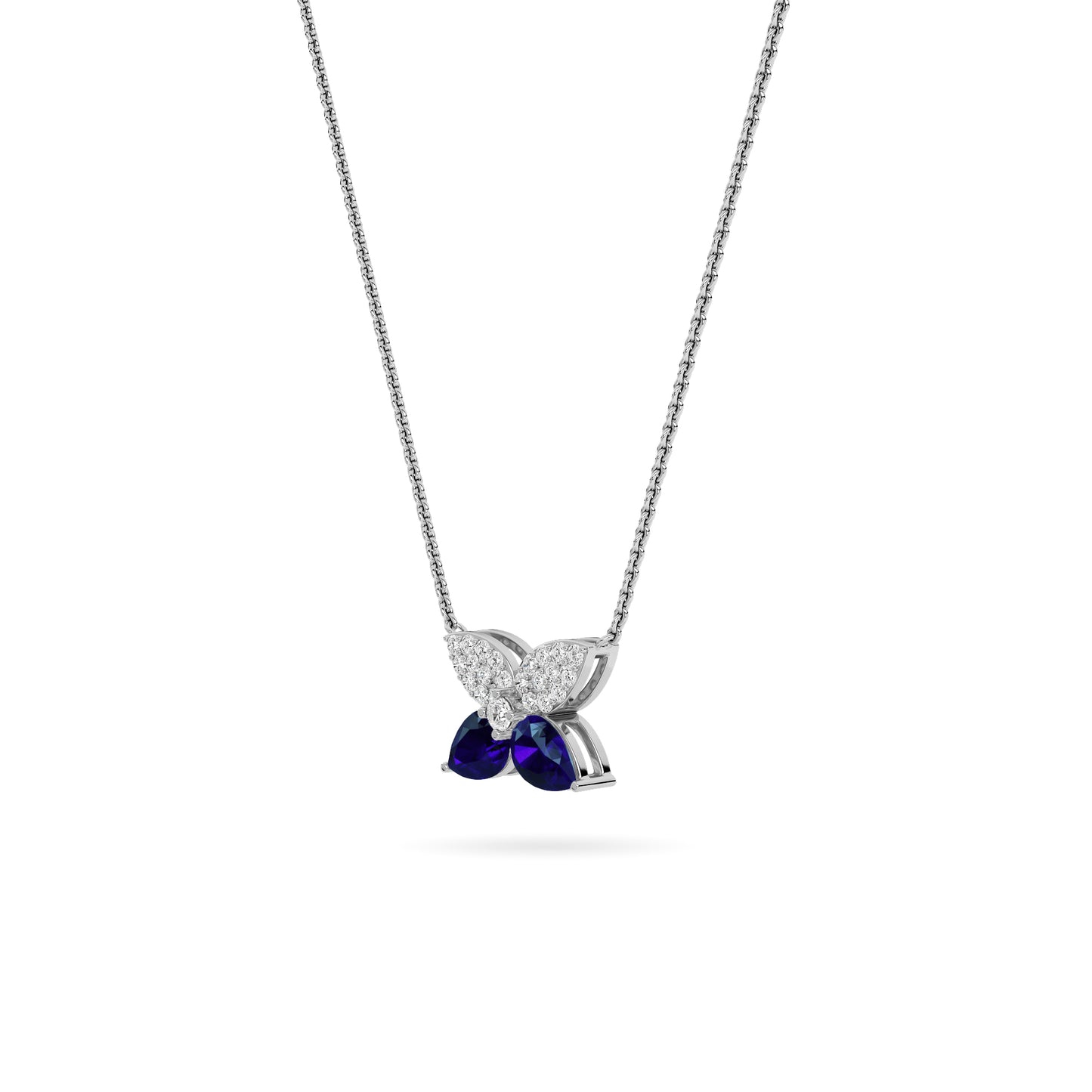 White Gold Sapphire Butterfly Diamond Necklace