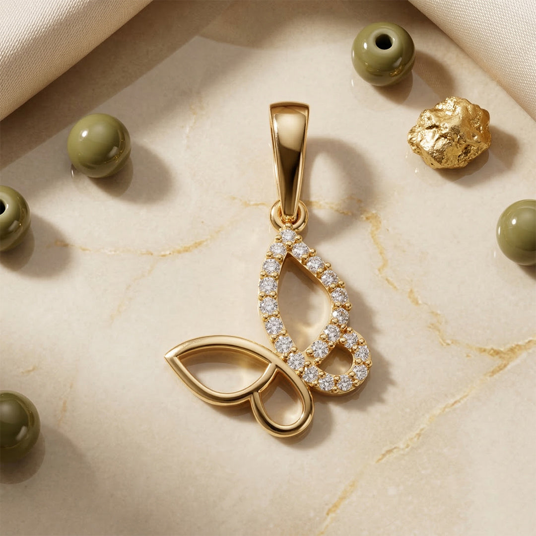 Yellow Gold Diamond Butterfly Wing Pendant