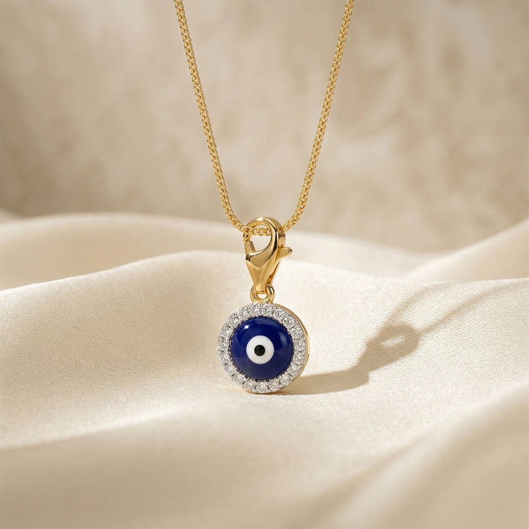Yellow Gold Evil Eye Enamel Diamond Charm