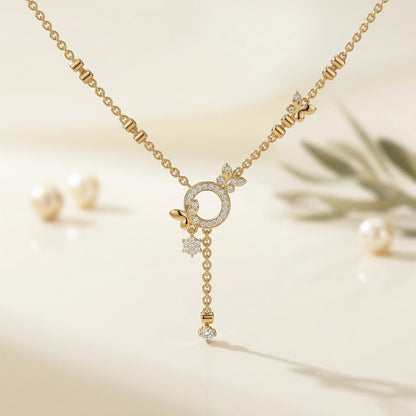Yellow Gold Diamond Circle Butterfly Lariat