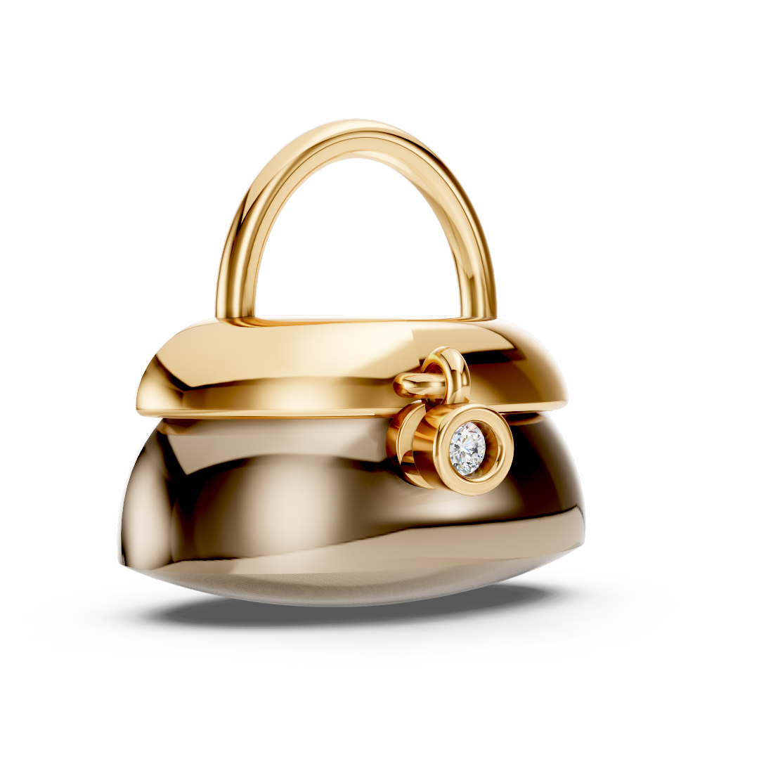 Yellow Gold Structured Handbag Diamond Pendant