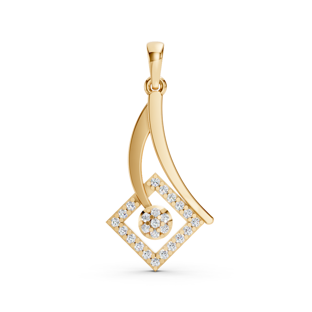 Yellow Gold Geometric Diamond Square Pendant