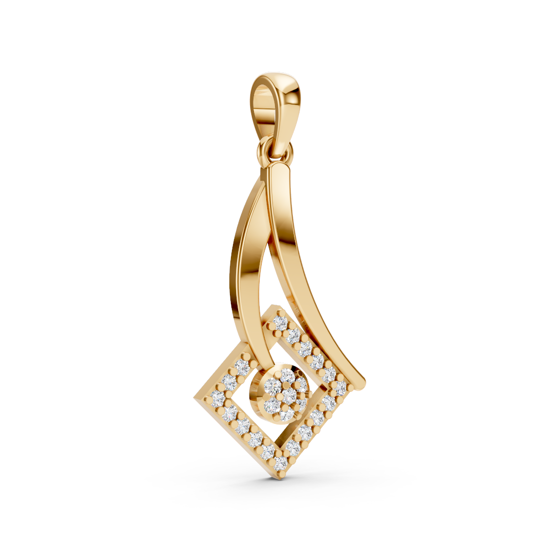 14K Yellow Gold Tilted Square Diamond Pendant
