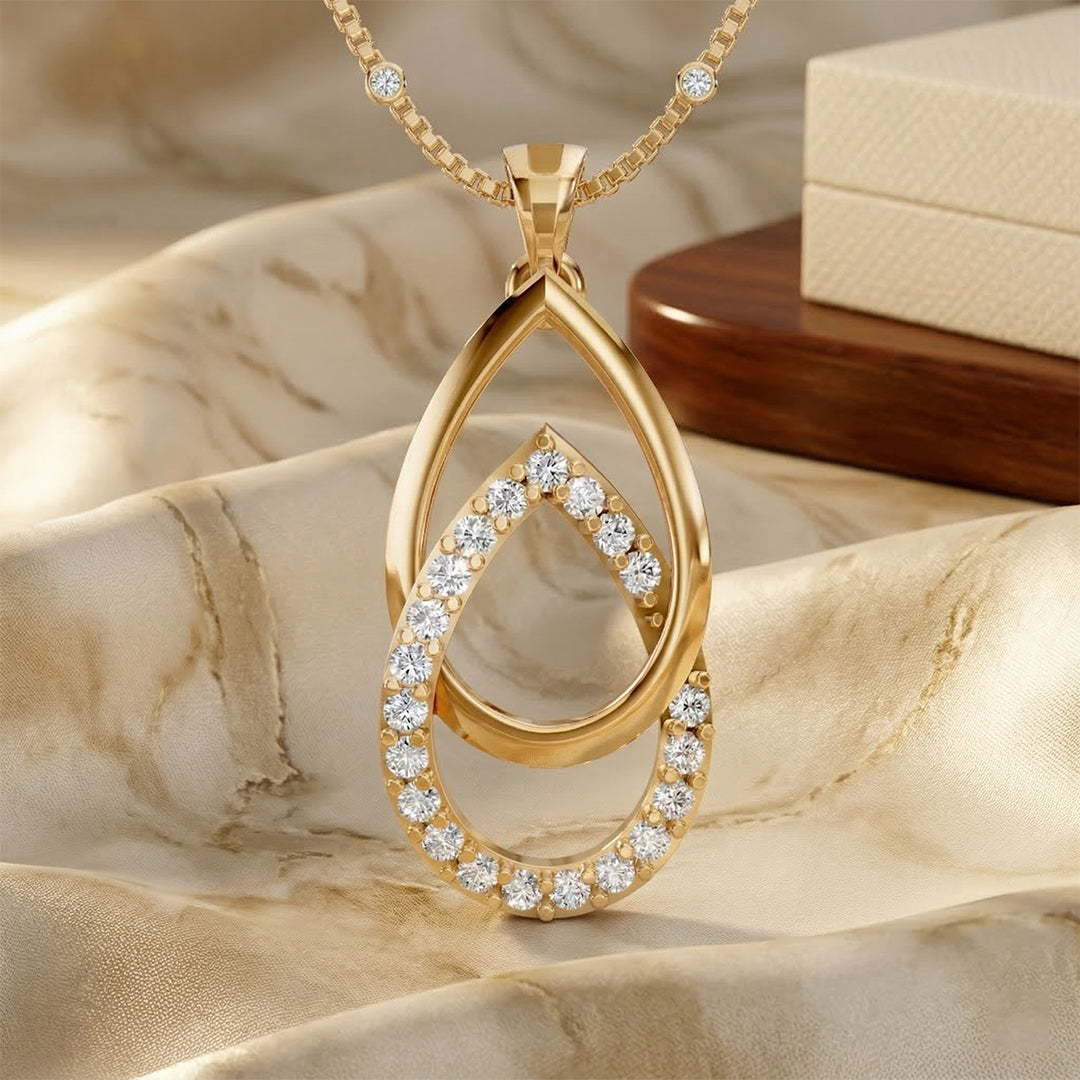 Yellow Gold Double Teardrop Diamond Pendant