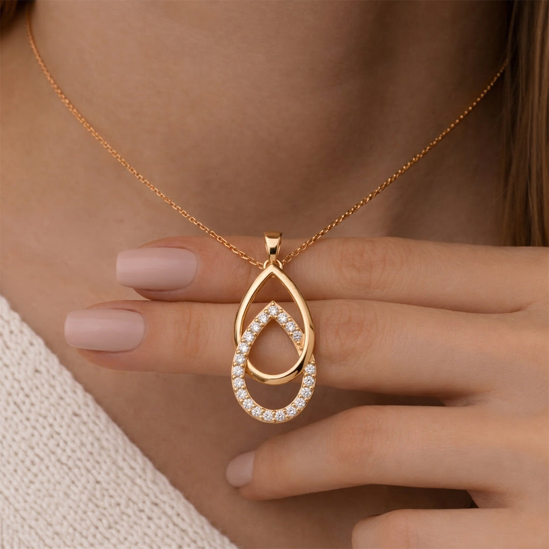 Yellow Gold Double Teardrop Diamond Pendant