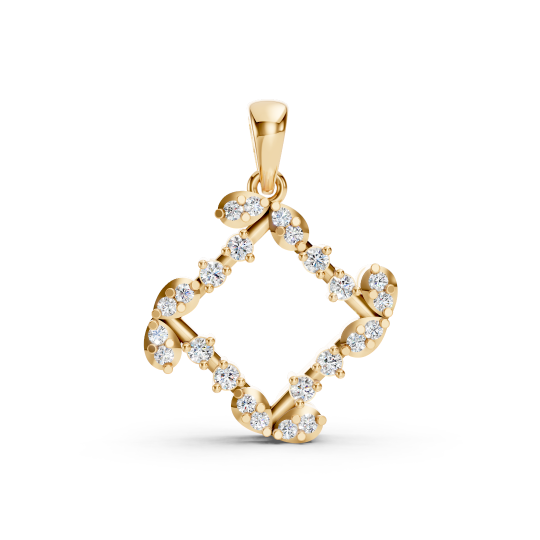 Yellow Gold Geometric Diamond Open Square Pendant