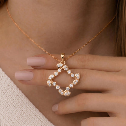Yellow Gold Geometric Diamond Open Square Pendant