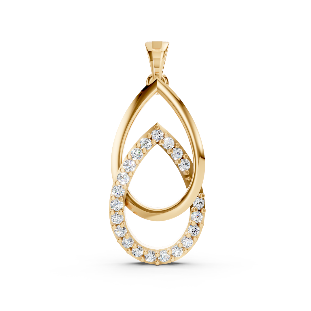 Yellow Gold Double Pear Diamond Pavé Pendant