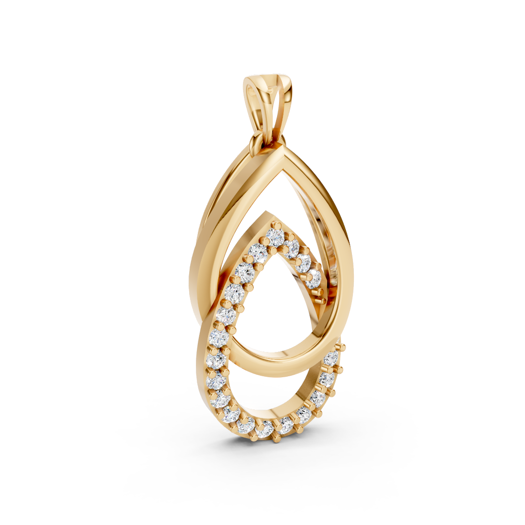 Yellow Gold Double Pear Diamond Pavé Pendant