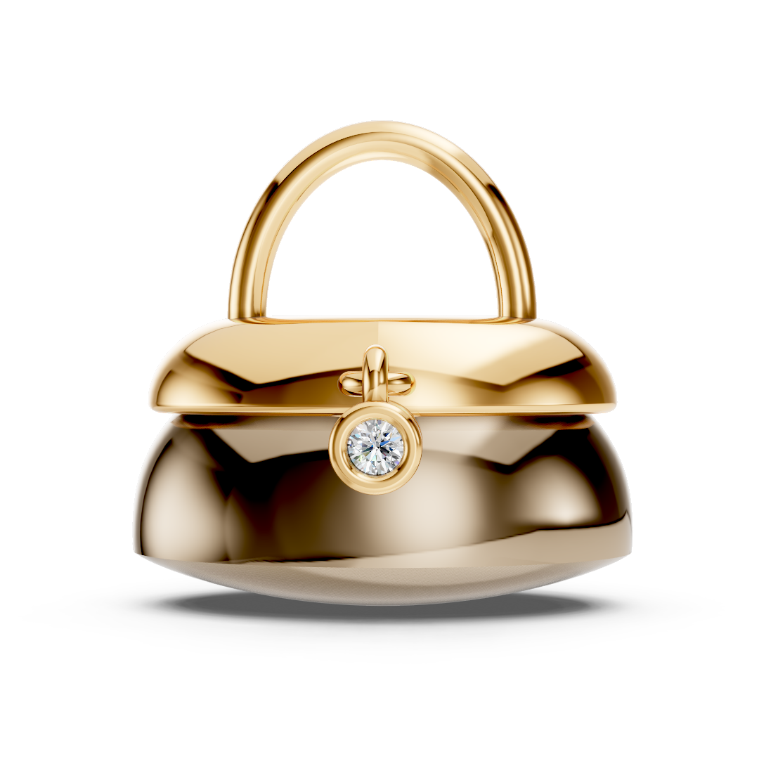 Yellow Gold Handbag Solitaire Diamond Pendant