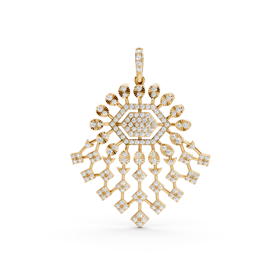 Snowflake Diamond Pendant 14K Yellow Gold
