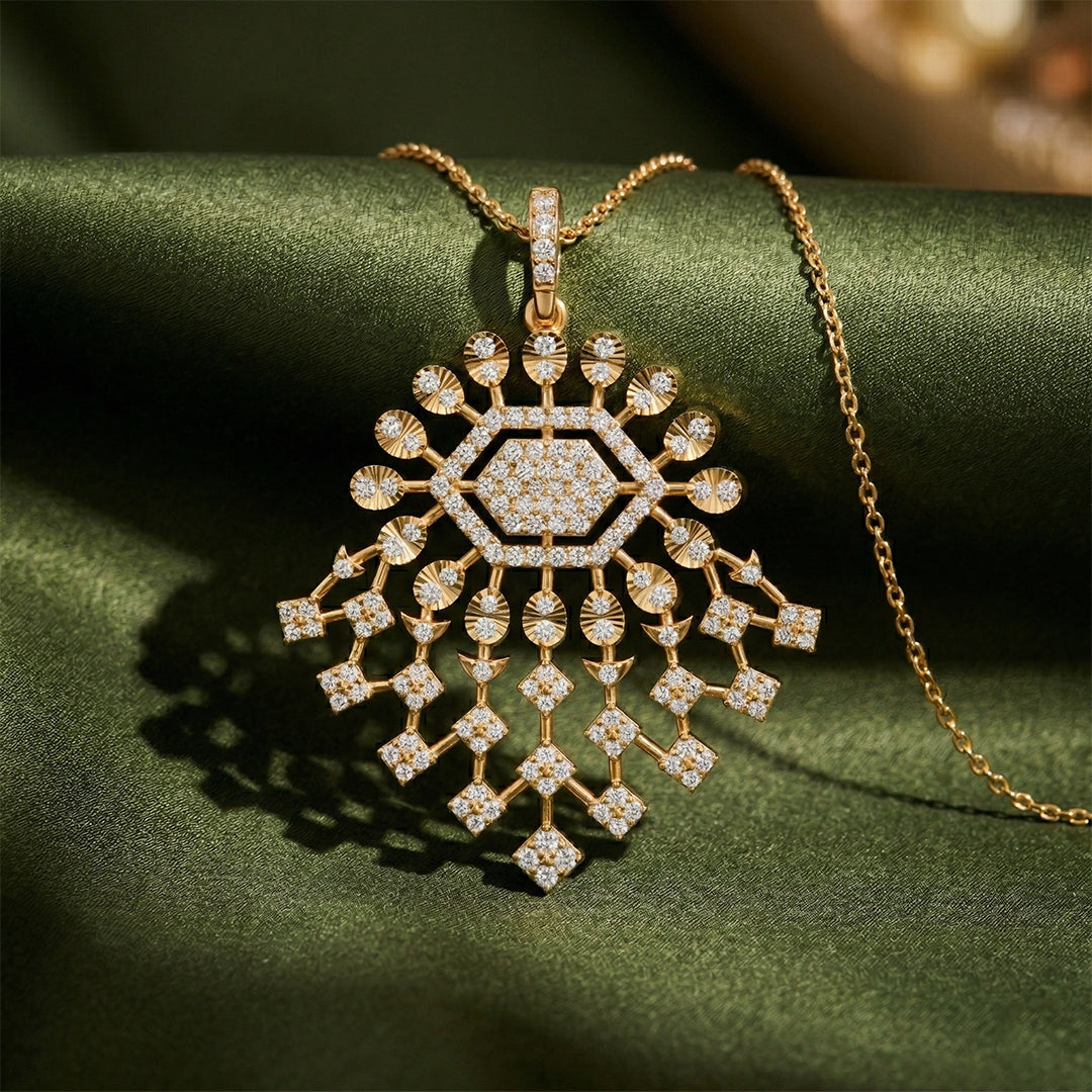 Snowflake Diamond Pendant 14K Yellow Gold