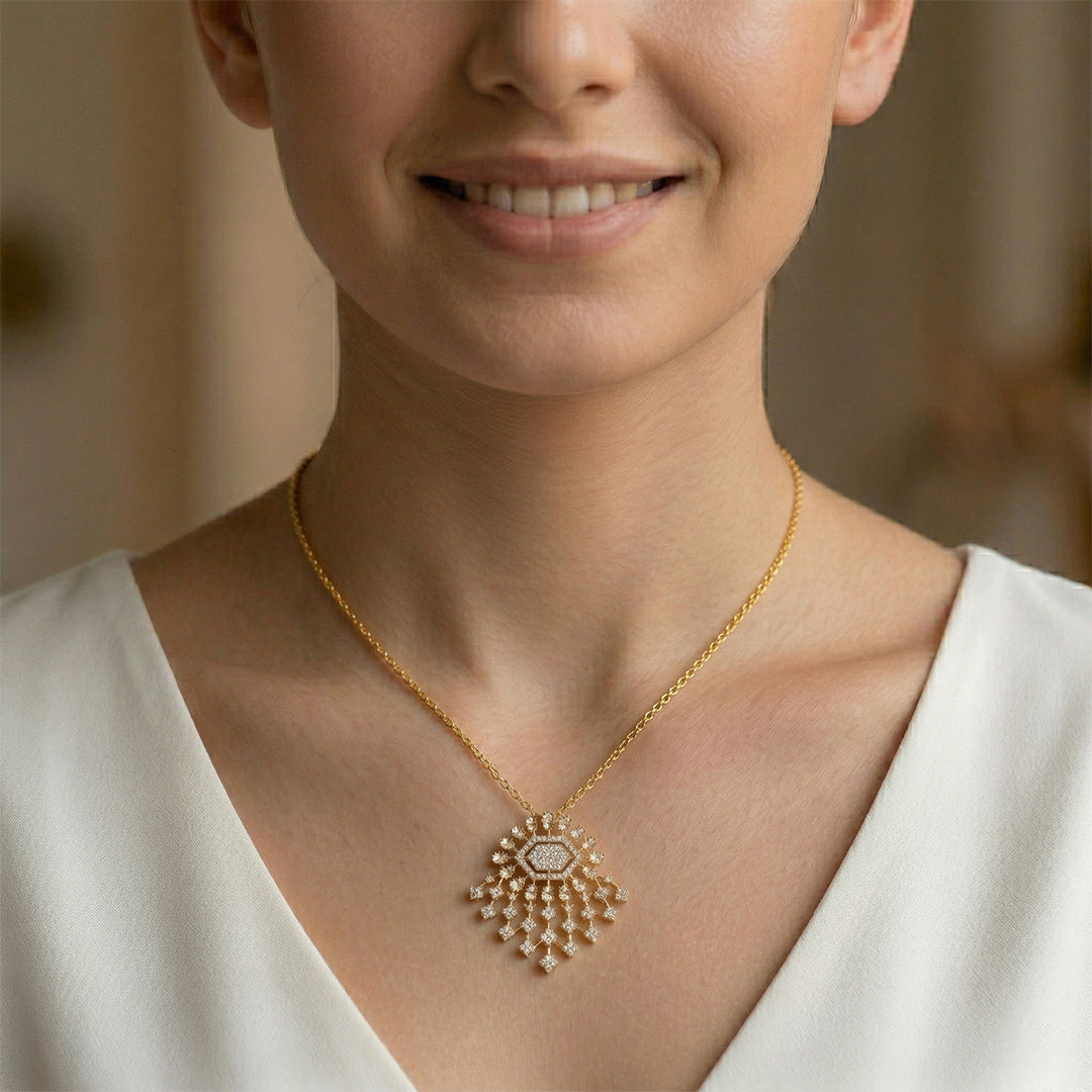 Snowflake Diamond Pendant 14K Yellow Gold